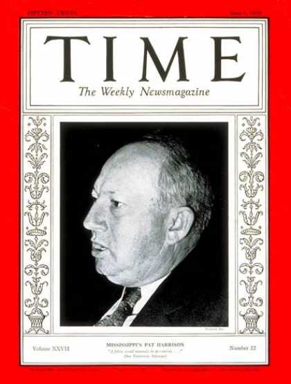 Time - Senator Patton Harrison - June 1, 1936 - Pat Harrison - Congress - Senators - Mi