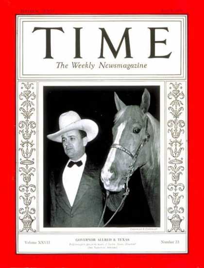Time - Governor James V Allred - June 8, 1936 - Governors - Texas - Politics