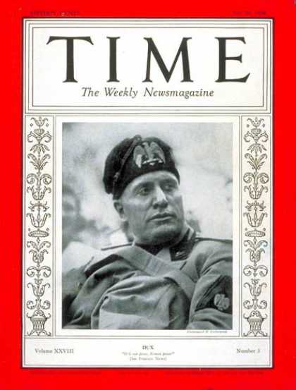 Time - Benito Mussolini - July 20, 1936 - Facism - Italy - World War II - Military
