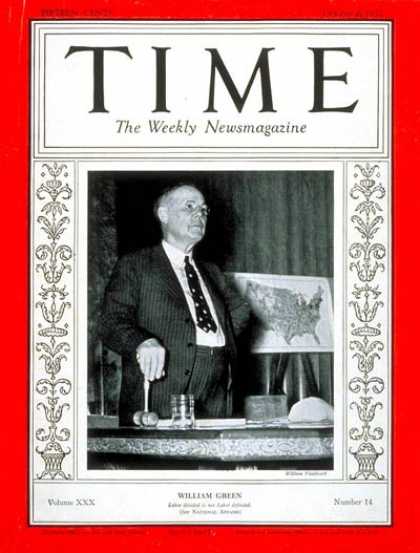 Time - William Green - Oct. 4, 1937 - Labor Unions - Politics