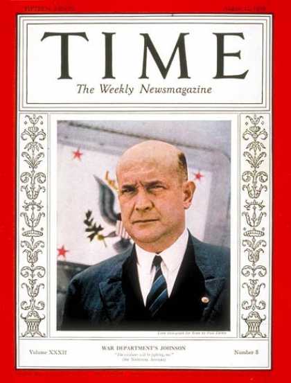 Time - Louis A. Johnson - Aug. 22, 1938 - Military - Politics