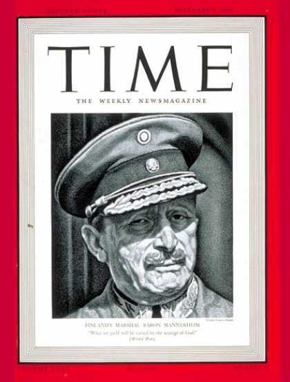 Time - Barron Mannerheim - Feb. 5, 1940 - Russia - World War II - Finland
