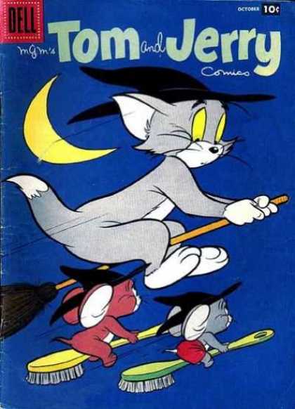 Tom & Jerry Comics 159 - Crescent Moon - Broomstick - Black Witch Hat - Scrubbing Brush - Night