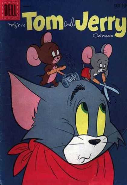 Tom & Jerry Comics 186 - Mouse Comics - Cutting Hair - Mischevious Mice - Dell Comics - Two Old Friends Comics