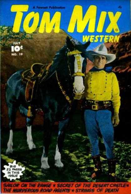 Tom Mix Western 19 - Yellow Jacket - Black Horse - Two Belts - Gold Ornaments - Blue Bandana