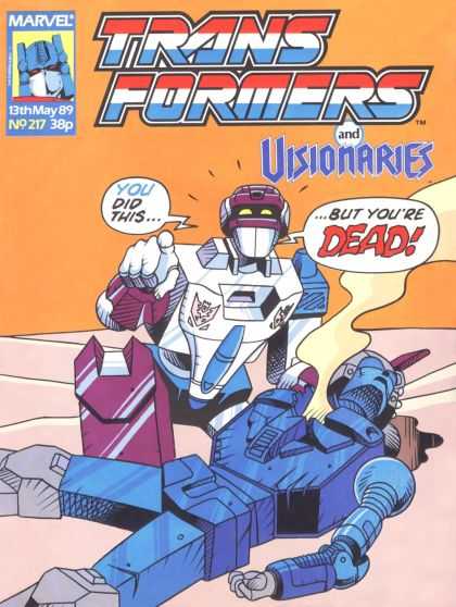 Transformers (UK) 217 - Visionaries - Dead - Blue Robot - White Robot - Blood