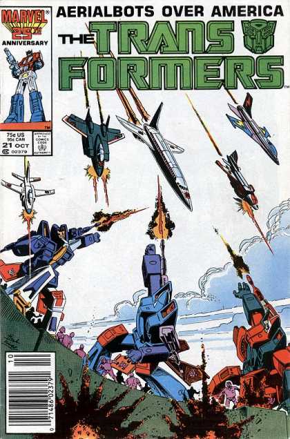 Transformers 21 - Optimus Prime - Aerialbots Over America - Diving Aircraft - Shooting - Marvel 25th Anniversary
