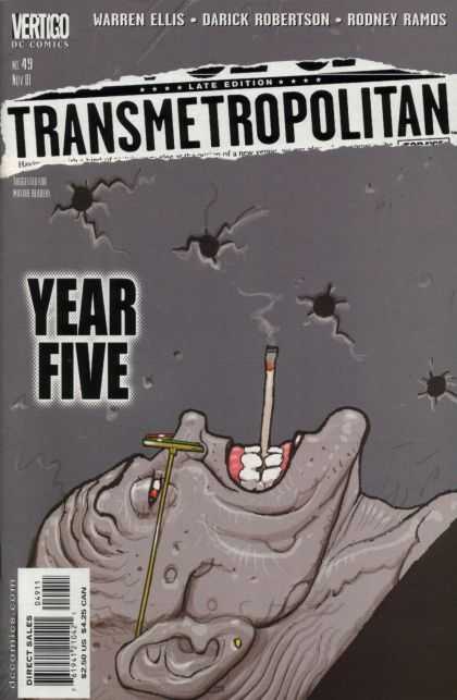 Transmetropolitan 49 - Bullet Holes - Cigarette - Glasses - Teeth - Wall - Jean Giraud