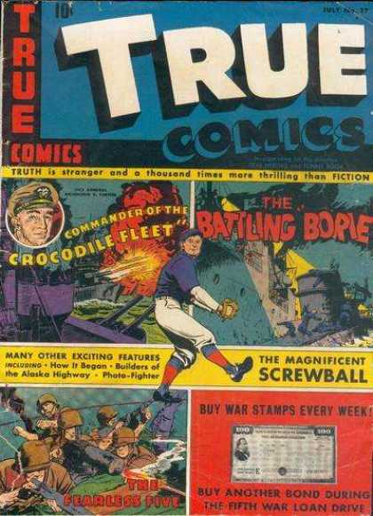 True Comics 37 - Crocodile Fleet - Battling - Screwball - War - Stamps