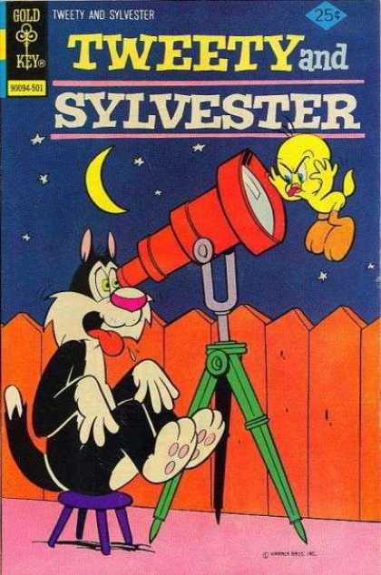 Tweety and Sylvester 42 - Bird - Cat - Fence - Moon - Telescope