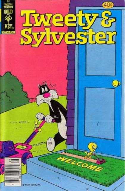 Tweety and Sylvester 94 - Tweety - Sylvester - Welcome Mat - Lawn Mowing - Grass