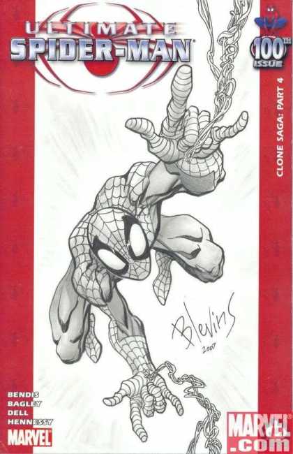 Ultimate Spider-Man 100 - Brett Blevins - Black And White - Web - Spidy - Red - 100th Issue
