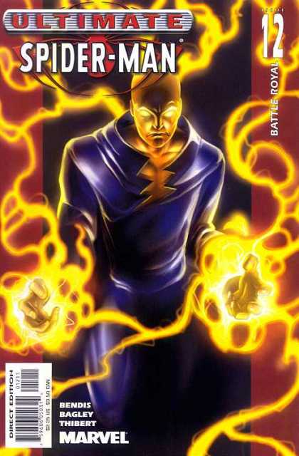 Ultimate Spider-Man 12 - Flames - Glowing Eyes - Electricity - Blue Costume - Glowing Fists - Mark Bagley