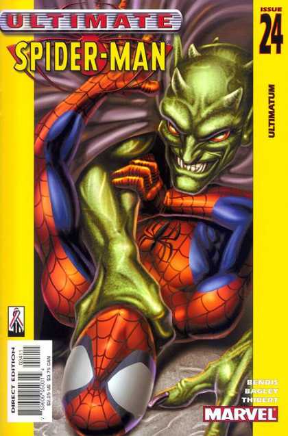 Ultimate Spider-Man 24 - Spidy - Strangling - Purple Cape - Red Eyes - Choke Hold - Mark Bagley