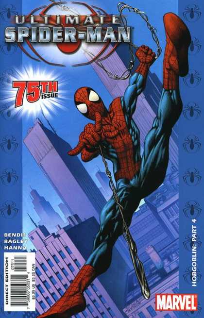 Ultimate Spider-Man 75 - Swinging - City - Web Rope - Skyscrapers - 75th Issue - Mark Bagley, Richard Isanove
