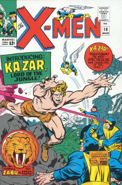 Uncanny X-Men 10 - Ka-zar - Angel - Iceman - Cyclops - Zabu - Charles Stone, Jack Kirby