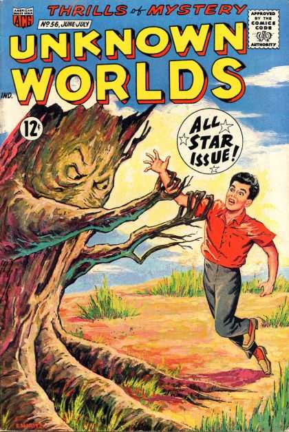 Unknown Worlds 56 - Issue - Surprised Boy - Captured Boy - Grabbed - Alive Tree Trunk