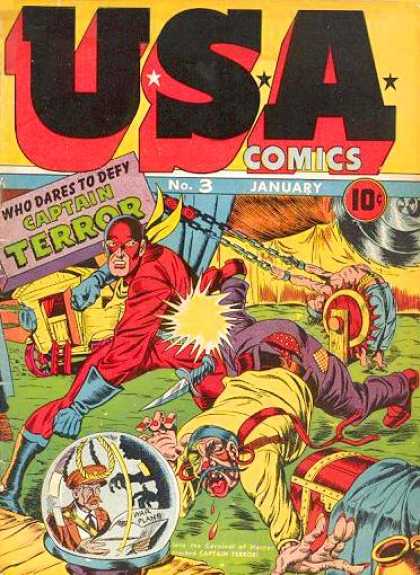 USA Comics 3 - No 3 - January - Who Dares To Defy Captain Terror - Red Suit - Blue Gloves