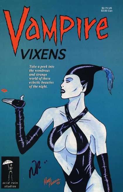 Vampire Vixens 1 - Pale Skinned Female Vampire - Black Silk Robe - Blowing A Kiss - Black Hair In A Pony Tail - Acid Rain Studios
