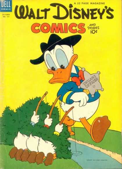 Walt Disney's Comics and Stories 157 - Donald Duck - Badge - Donalds Nephews - Black Hat - Fishing Poles