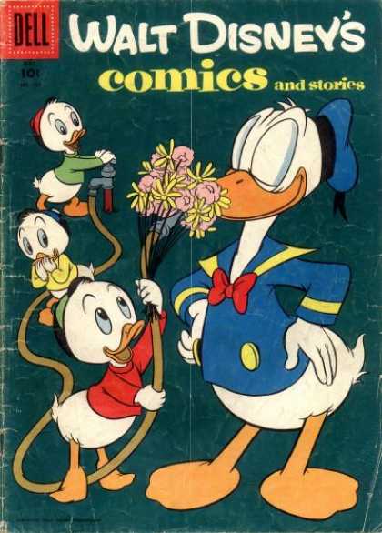 Walt Disney's Comics and Stories 188 - Water Hose - Tap - Flowers - Red Bow Tie - Yellow Button