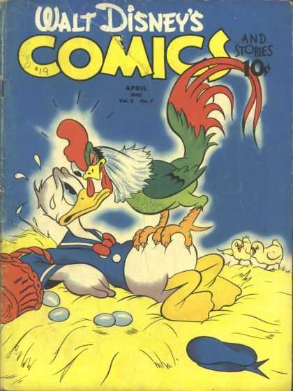 Walt Disney's Comics and Stories 19 - Rooster - Eggs - Basket - Chicks - Donald Duck
