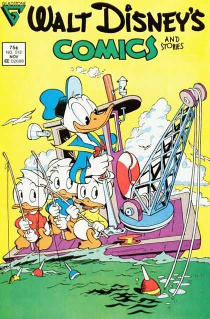 Walt Disney's Comics and Stories 512 - Gladstone - Ducks - Boat - Fishinf Rods - Clouds