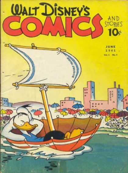 Walt Disney's Comics and Stories 9 - Donald Duck - Sailing In A Boat - Upside Down Umbrella - Along The Beach - Sail Blowing In The Wind