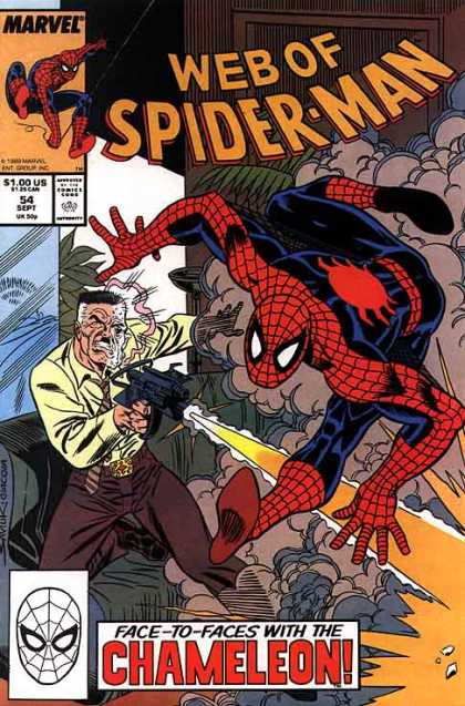 Web of Spider-Man 54 - Black Costume - Marvel Comics - Face To Face With The Chameleon - Flash Gun - Gum Shoes