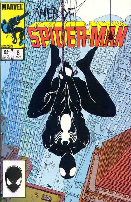 Web of Spider-Man 8 - Web - Black Suit - Hanging - City - Buildings - Charles Vess