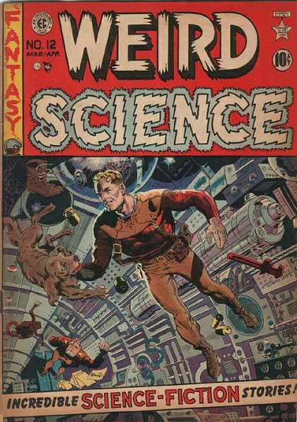 Weird Science 12 - Space - Science-fiction - Weightless - Frightened Dog - Floating