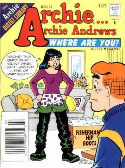Where Are You 102 - Fishermans Hip Boots - Archie - Digest Magazine - Throw Pillows - Couch