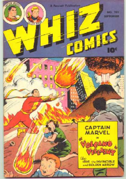 Whiz Comics 101 - Captain Marvel - Volcano Villany - Yellwo Cape - Fireball - Green Dress