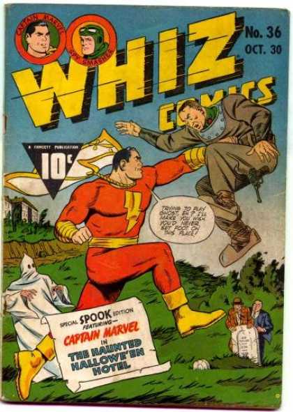 Whiz Comics 36 - Captain Marvel - Coed Superhero - Punch - Ghost - Haunting - Clarence Beck