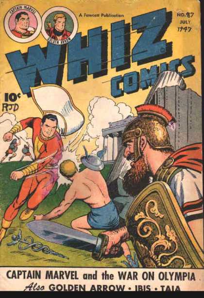 Whiz Comics 87 - Roman Soldier - White Cape - Shield - Sword - Greek Building