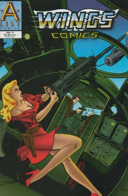Wings Comics 3 - A List Comics - Red Dress - Machine Gun - Fighter Plane - Gun Holster