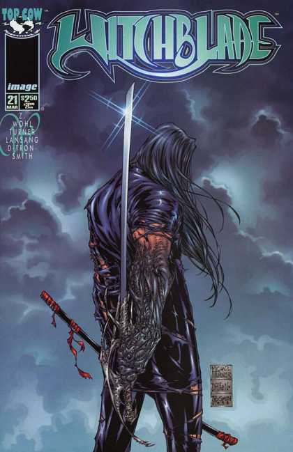 Witchblade 21 - Black Hair - Sword - Leather - Blade - Clouds - Michael Turner