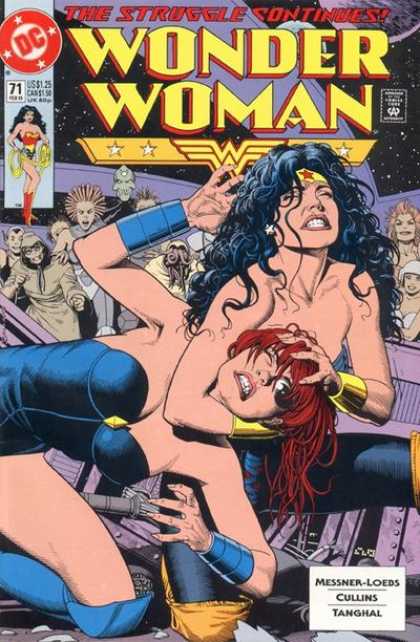 Wonder Woman (1987) 71 - Yellow Headband - Blue Wristband - Red-headed Villian - Costume - Grimace - Brian Bolland