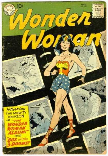 Wonder Woman 103 - The Mighty Amazon - Box Of 3 Dooms - Pictures Behind Wonder Woman - 10 Cent Magazine - Monsters In Back Ground - Ross Andru