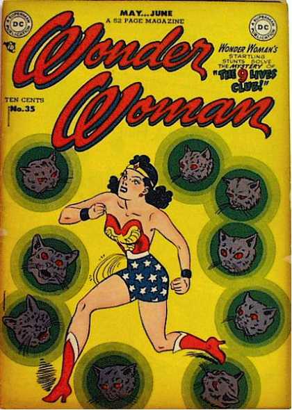Wonder Woman 35 - Cats 9 - The 9 Lives Club - Red Eyes - Green Circles - Gray Cats
