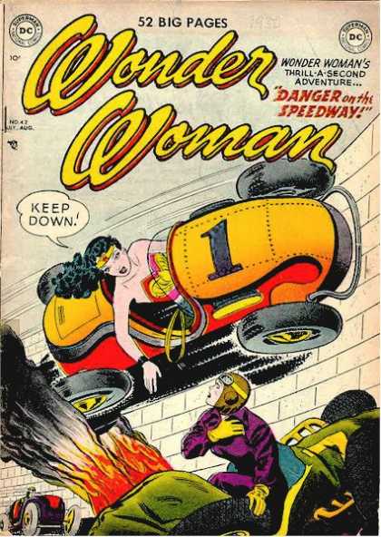 Wonder Woman 42 - Dc Comics - Danger On The Speedway - Race Car - Fire - Goggles