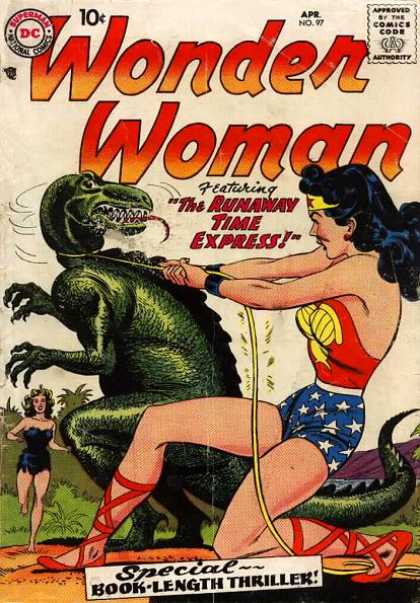 Wonder Woman 97 - The Runaway Time Express - Green Dinosaur - Lasso - Cave Woman - Jungle