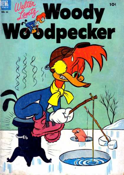 Woody Woodpecker 16 - Ice - Water - Fish - Fishing Polls - Snow