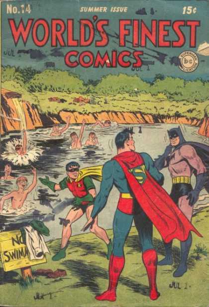 World's Finest 14 - Batman - Robin - Superman - No Swimming - Swimming Hole