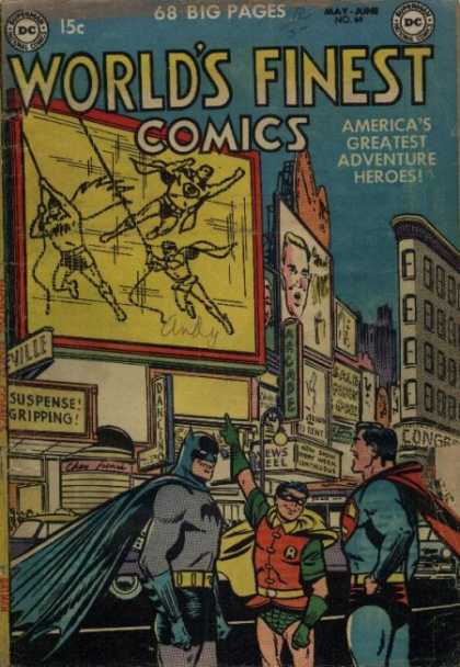 World's Finest 64 - Batman - Building - Superman - Street - Billboard