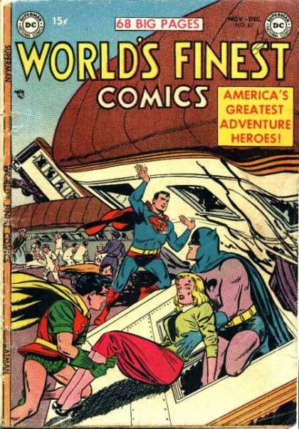 World's Finest 67 - Superman - Batman - Robin - Train - Red Skirt