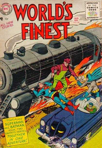World's Finest 80 - Superman - Batman - Robin - Train - Fire