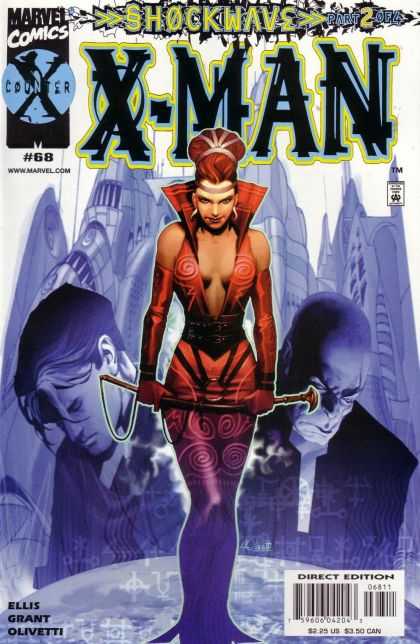 X-Man 68 - Bald Man - Woman - Sword - Red Hair - Cityscape