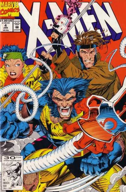 X-Men 4 - Marvel Comics - January Issue - Cards - 30th Anniversary - 100 Us - Jim Lee, Scott Williams
