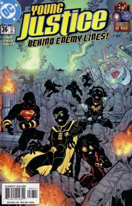 Young Justice 36 - Black Heroes - Fire - Smoke - Space Ship Crash - Superman